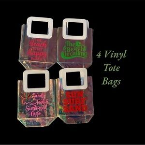 4 VINYL 8” x 8” BEACH TOTE BAGS 100% EASY WIPE CLEAN VINYL